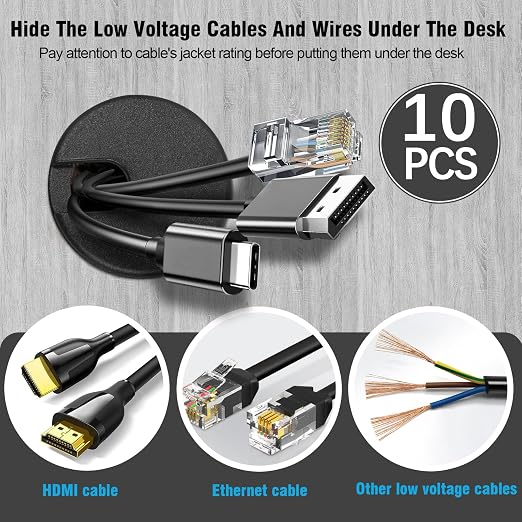 1-1/2" Black Desk Grommet，JTemgle Plastic Cable Hole Cover Computer Table Cord - Image 3