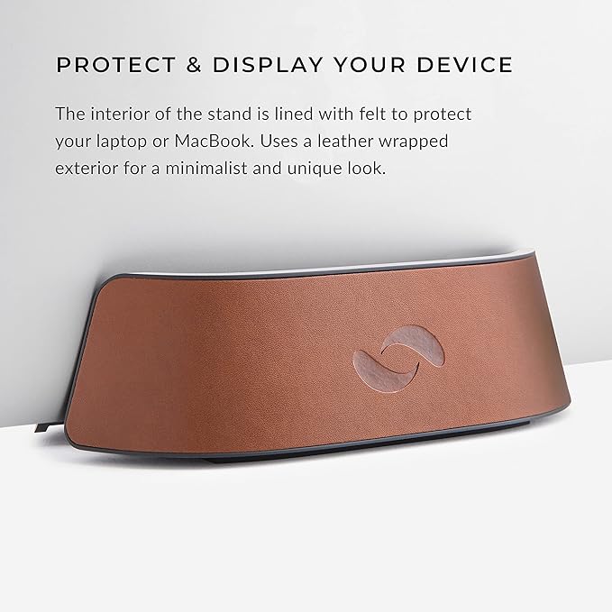 HumanCentric Vertical Laptop Stand in Vegan Cognac Leather, Upright Adjustable - Image 4