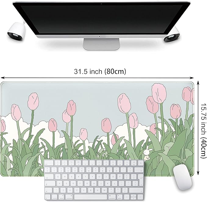 WatercolorTulip Flower Mouse Pads, Extended Gaming Mousepad XXL Kawaii Anime - Image 5