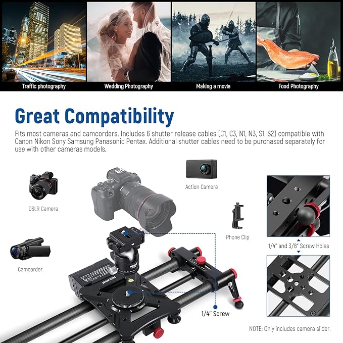 NEEWER 47.2”/120cm Motorized Camera Slider, App Wireless Control Carbon Fiber - Image 5