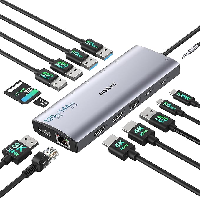 Triple Monitor Docking Station, 14-in-1 USB C Hub by iavkyu