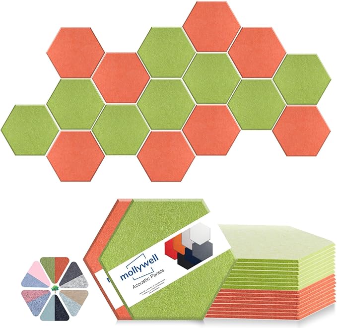 Mollywell Hexagon Acoustic Panels, High Density, Soundproofing, Decorative by Mollywell