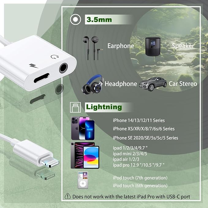 3 Pack Lightning to 3.5mm Headphone Jack Adapter, 2 in 1 Dongle Adapter Aux - Image 2