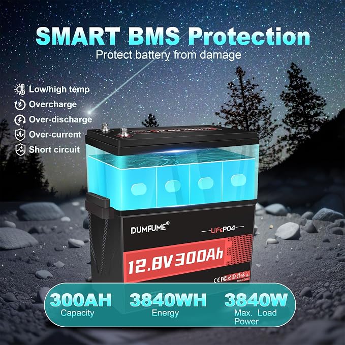 12V 300Ah 2 Packs Lithium LiFePO4 Battery, 200A BMS 3840W Rechargeable Lithium - Image 3