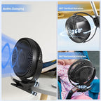 Clip on Fan, Rechargeable Portable Fan, 8 Inch Small Desk Fan - 10000mAh - Image 5