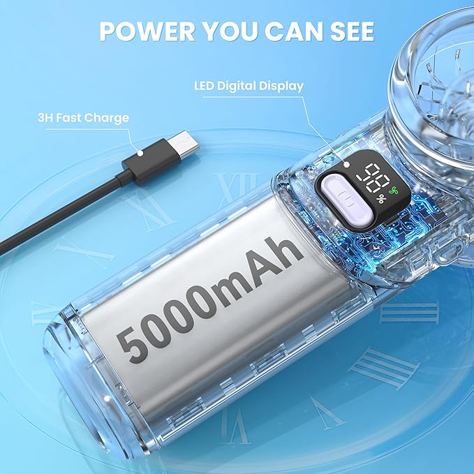 Portable Handheld Fan - 5000mAh Rechargeable Battery - Image 3