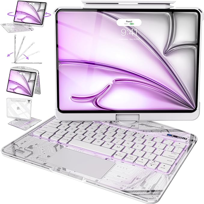 Intermerge for iPad 9th 10.2 inch Keyboard Case, 360° Transparent Multi-Touch by Intermerge