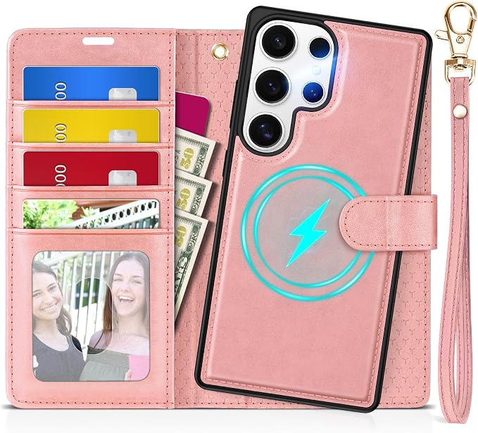 TUCCH Case for Galaxy S25 Ultra, Wrist Strap Magnetic PU Leather Wallet Case by TUCCH