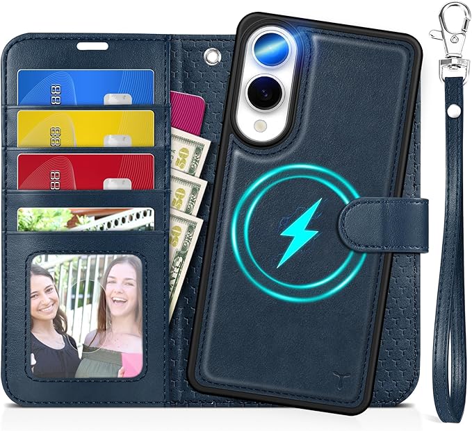 TUCCH Case Wallet for Galaxy S25 Edge, 2 in 1 Magnetic PU Leather Wrist Strap by TUCCH