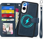 TUCCH Case Wallet for Galaxy S25 Edge, 2 in 1 Magnetic PU Leather Wrist Strap by TUCCH