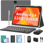 Android Tablet with Keyboard, Android 14 Tablet, 12 GB+128GB, 1TB Expand by QDDQ