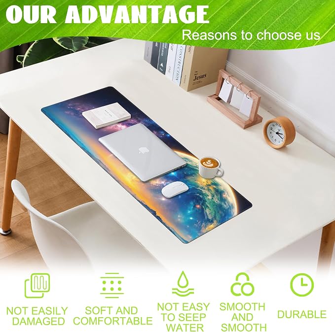 Desk Mat, Galaxy Earth Planet Desk Pad, Science Fiction Cosmic Large Gaming - Image 4