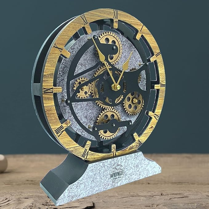 Desk Clock 10 inches with Real Moving Gears Convertible into Wall Clock by THEGEARSCLOCK