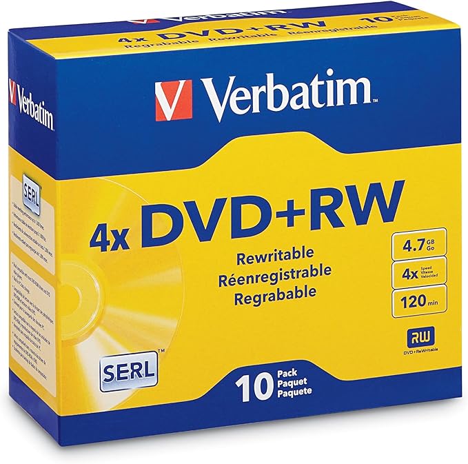 Verbatim DVD+RW 4.7GB 120Min Up to 4X Blank Discs Rewritable Up to 1000 Times by Verbatim