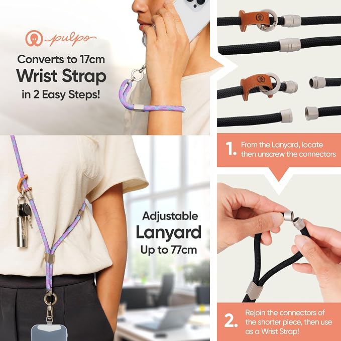 Pulpo 2-in-1 Cell Phone Wrist Strap and Lanyard Lavender & Blue - Image 3
