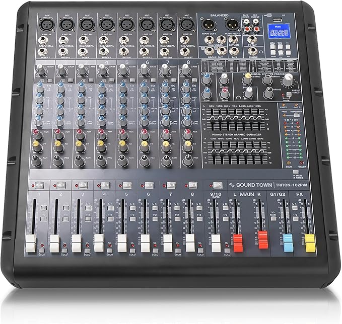 Sound Town 10-Channel 2x800W Powered Mixer w/ 2 Bus, DSP effects, Dual 7-band EQ by SOUNDTOWN
