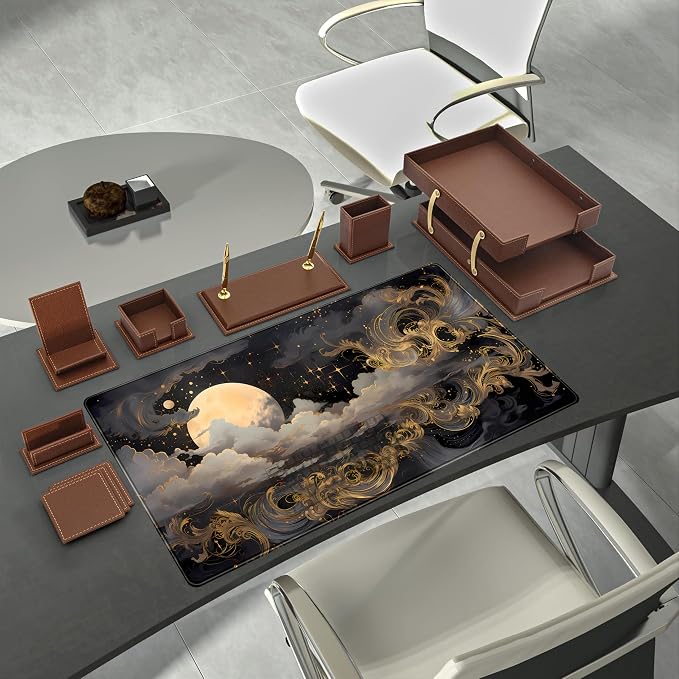Golden Moon Desk Pad Black Desk Mat XXL Mouse Gaming Pads, Starry Sky Keyboard - Image 3