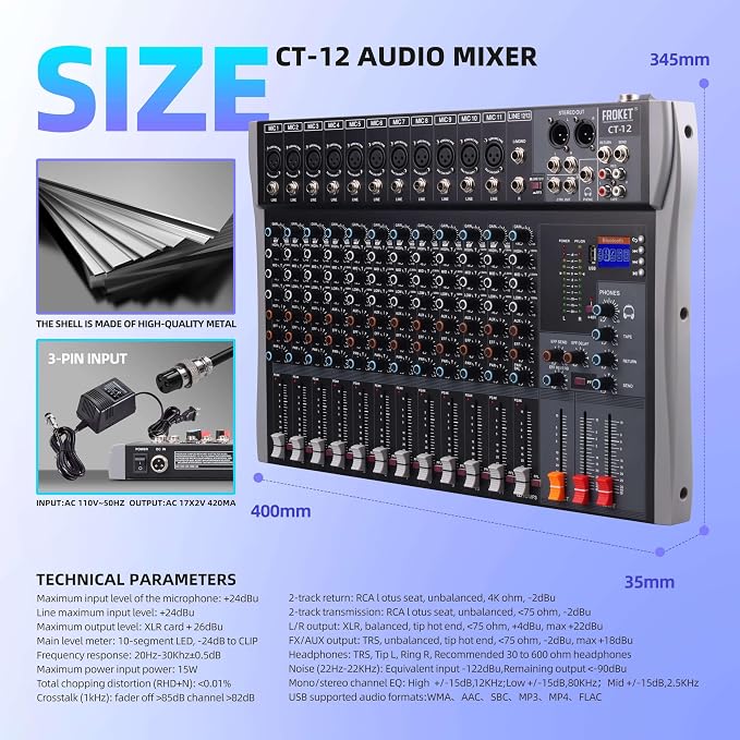 Pro DJ Mixer 12-Channel Audio Console - Image 2