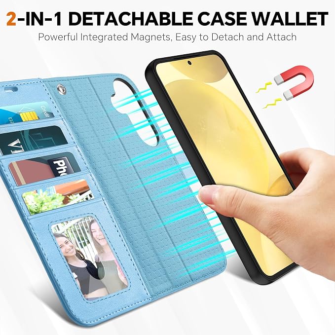 TUCCH Case Wallet for Galaxy S25 Plus, Removable Wrist Strap PU Leather - Image 3
