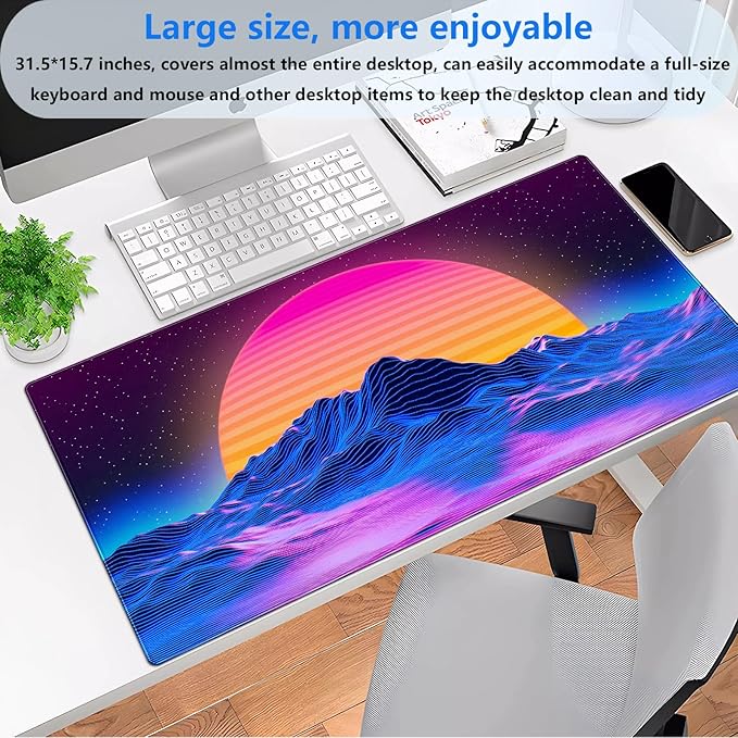 Retro Neon Fantasy Mouse Pad Desk Mat XXL Large 31.5x15.7in Gaming Keyboard & - Image 2