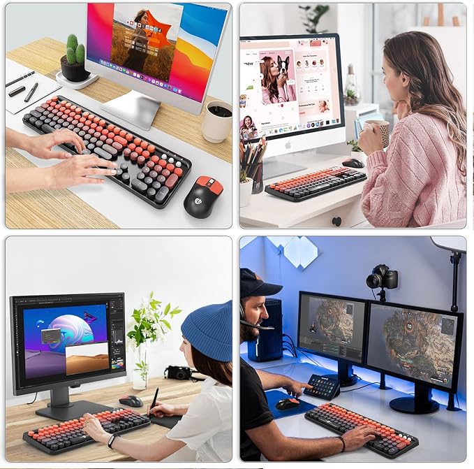 Wireless Keyboard and Mouse Combo, 104 Round Keys Cute Colorful Keyboard and - Image 7