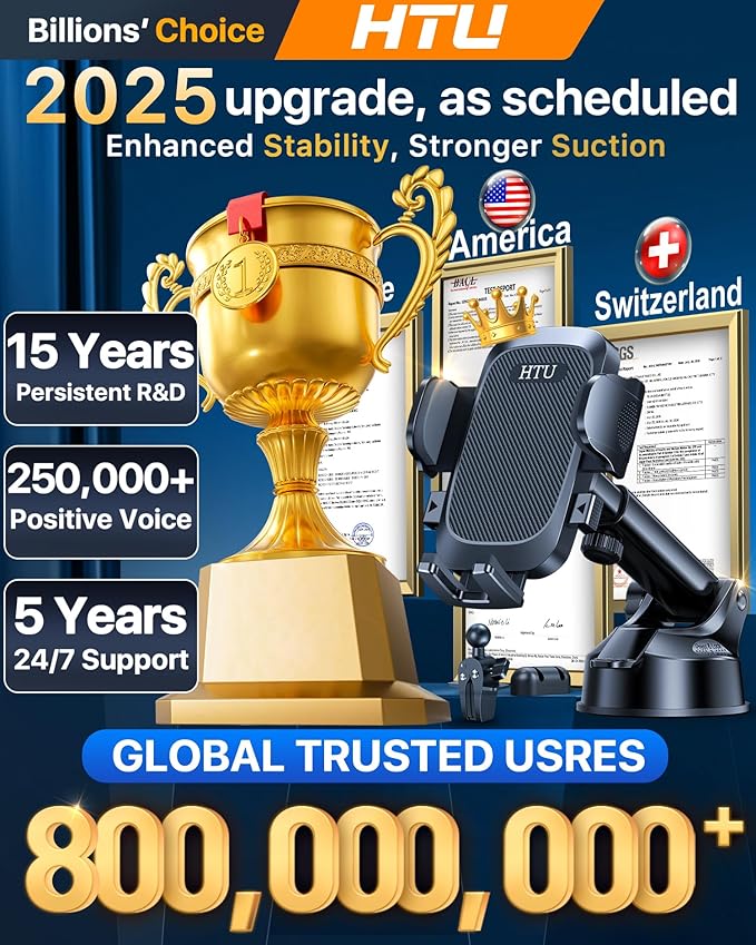 HTU 2025 Upgraded Car Phone Holder 【Safety Certs & No Smell】 Cell Phone Holder - Image 2