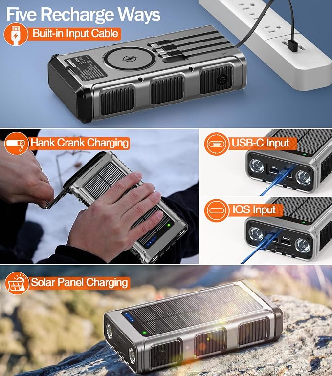 GOODaaa Power Bank Wireless Charger 45800mAh Built in Hand Crank and 4 Cables - Image 5