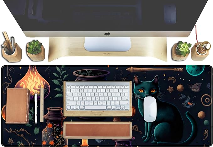 Anime Blue Cat Kawaii Cats Mouse Pad, XL Large Extended Gaming Desk Pad - Image 4