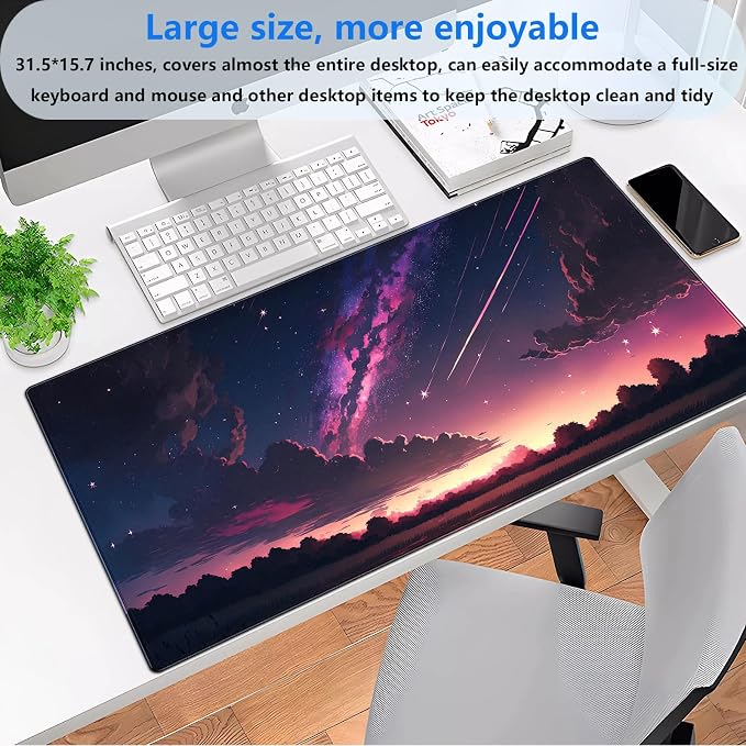 Anime Aesthetic Purple Galaxy Cloud Mouse Pad XXL Extended Gaming Desk Mat - Image 2