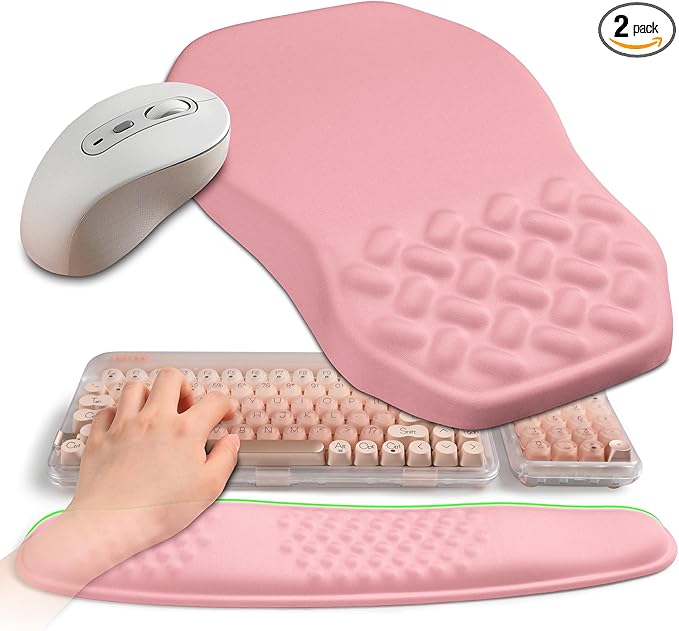 2-in-1 Ergonomic Set, Wave Keyboard Wrist Rest and Massage Slope Mouse Pad by Gleamtide