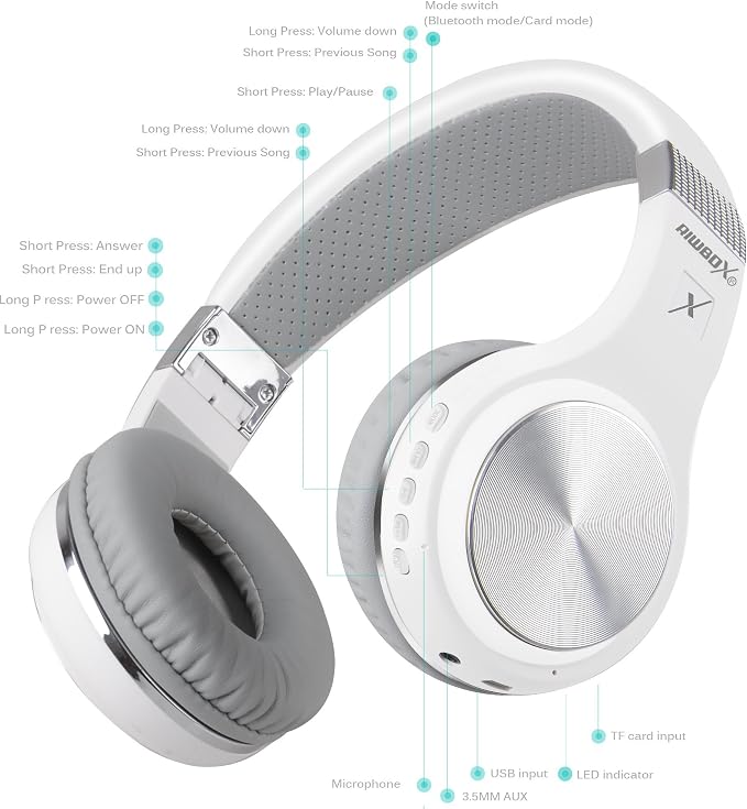 Riwbox Bluetooth Headphones, XBT-80 Folding Stereo Wireless Bluetooth - Image 5