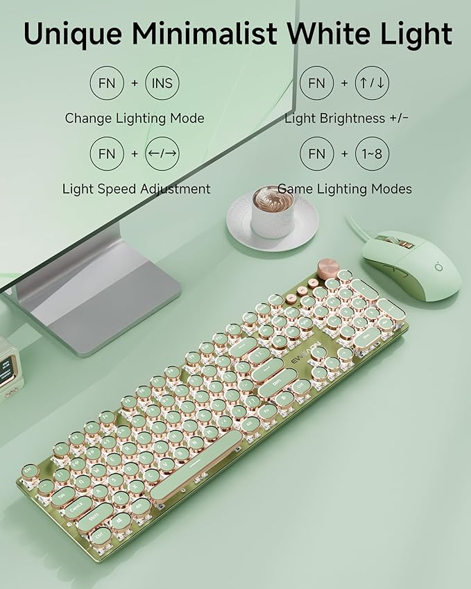 SEUNKWANG Wired Typewriter Keyboard and Mouse Combo, Retro Mechanical Keyboard - Image 4