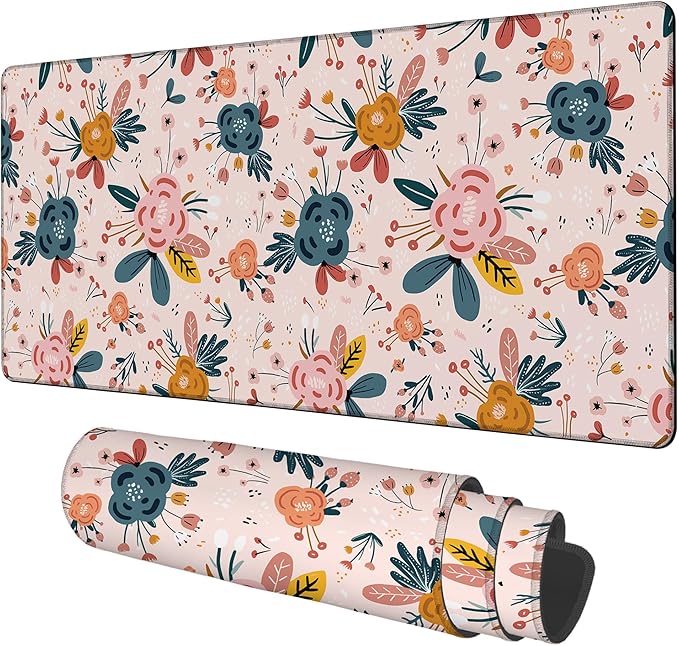 Gaming Desk Pad Large Extra Length Hand Drawn Floral Mouse Pad Keyboard Laptop by Unknown