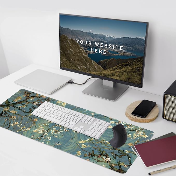 Almond Blossoms Large Mouse Pad, Gaming Keyboard Desk Pad, Extended Mouse Mat - Image 6