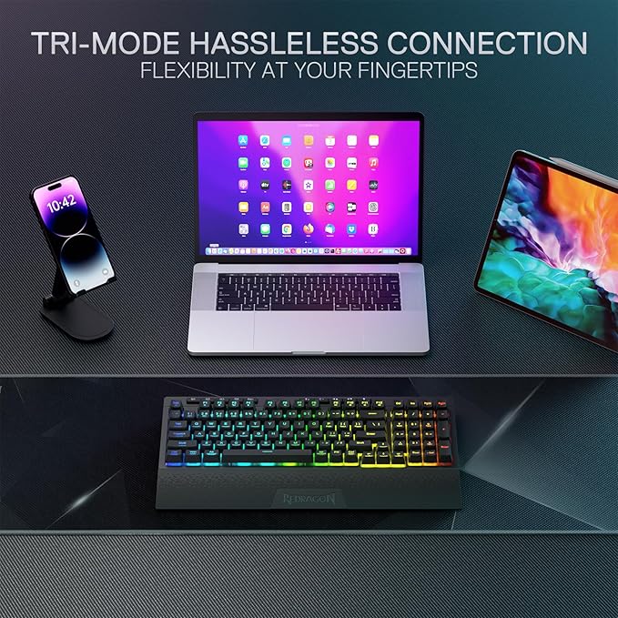 Redragon K515 PRO Shiva RGB Wireless Membrane Gaming Keyboard, 98 Keys - Image 3