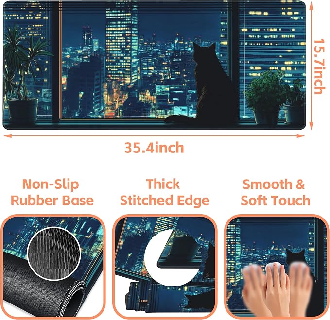 Mouse Pad Large Black Cat Non-Slip Gaming Desk Mat - Image 3