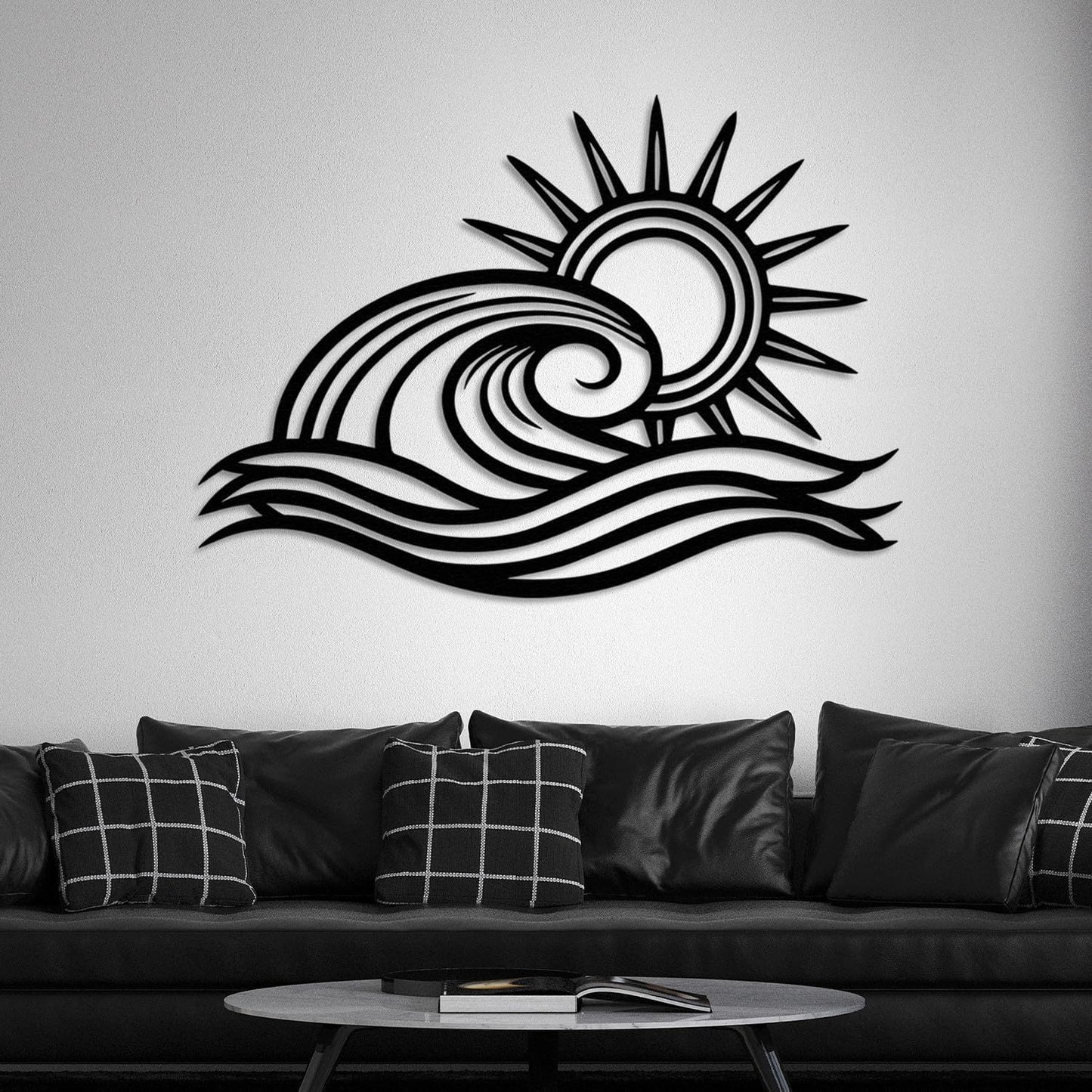 Wita Home Ocean Wave Metal Wall Art, Sun Beach Decor, Coastal Large Wall Sculpture for Home, Indoor/Outdoor Use, Nautical Wall Hanging, Eye-Catching Addition to Living Room (Silver, 40 x 23 inches)