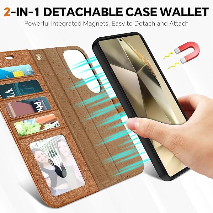 TUCCH Wallet Case for Galaxy S25 Ultra, Removable 2 in 1 RFID Blocking Wrist - Image 3