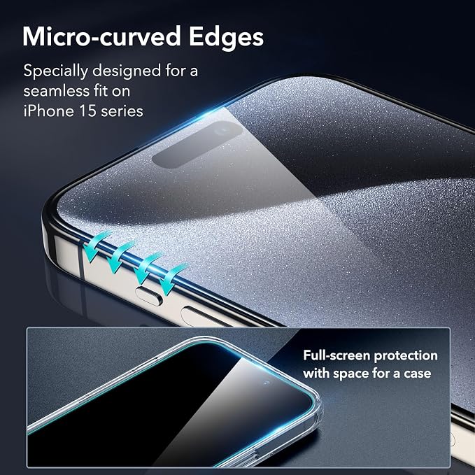 ESR 3+1 Pack for iPhone 15 Pro Max Screen Protector, 3 Black Edge - Image 3