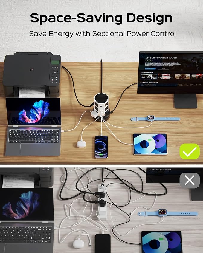 【10ft】 Power Strip Tower JACKYLED Surge Protector Electric Charging Station - Image 4