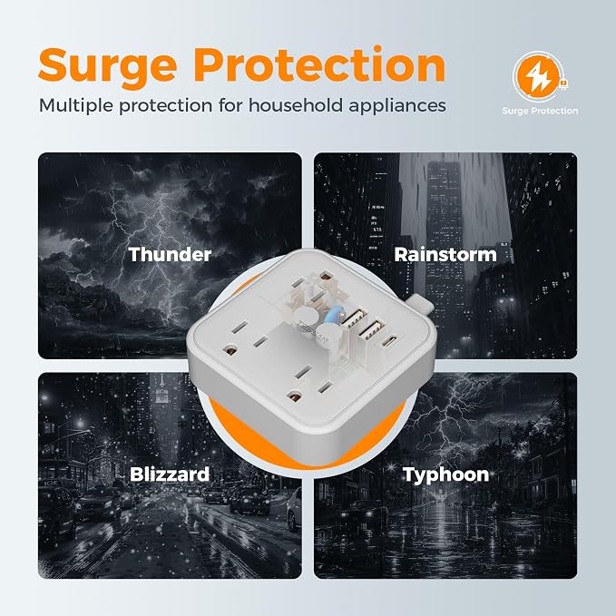 Extension Cord with Multiple Outlets 5 FT, TESSAN Small Flat Plug Power Strip - Image 4