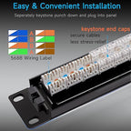 Cat6 Patch Panel 24 Port with Keystone, RJ45 Network Panel 19 Inch, Punch Down - Image 2