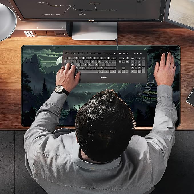 XXL Large Gaming Mouse Pad Anime Green Moon Mountains Desk Mat, Desk Decor - Image 7