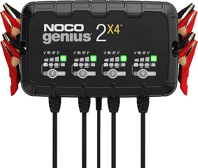 NOCO GENIUS2X4: 8A 4-Bank Smart Battery Charger - 6V/12V Automatic Maintainer by NOCO