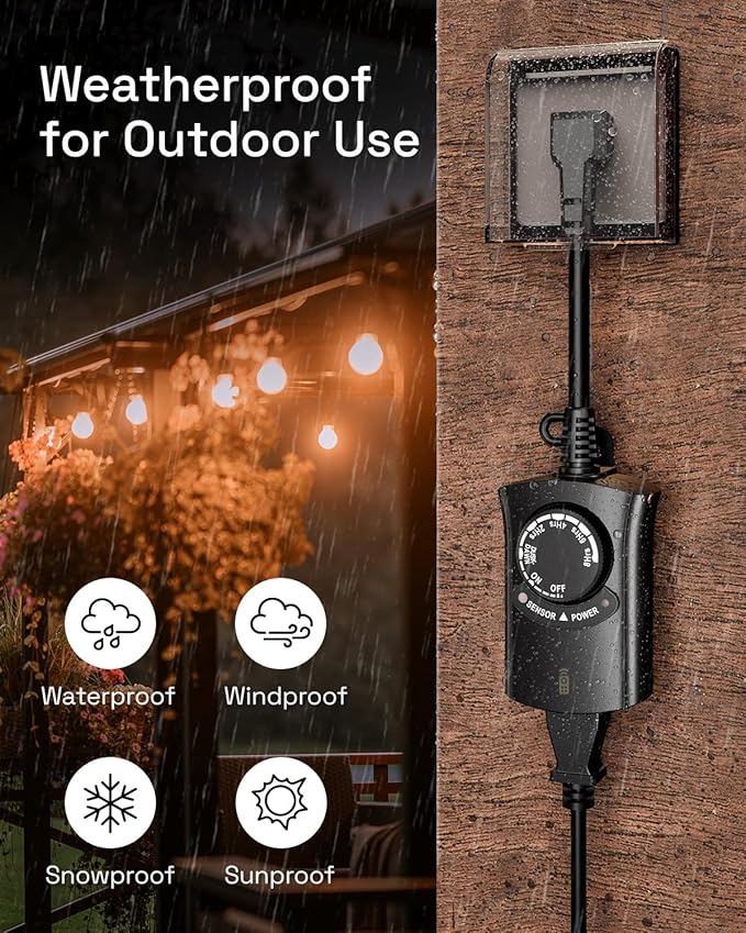HBN Outdoor Light Timer with Remote Control, Waterproof Light Sensor Timer - Image 3