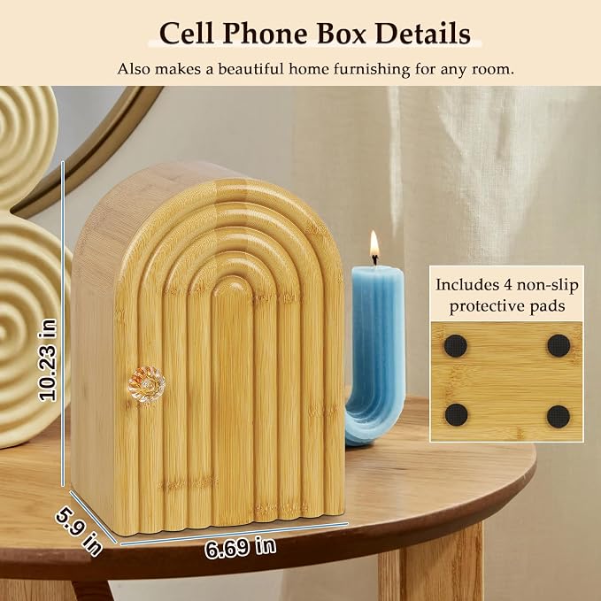 Phone Box for Family Time, Bamboo Cell Phone Jail, 3 Sections Hold 6 Phones - Image 3