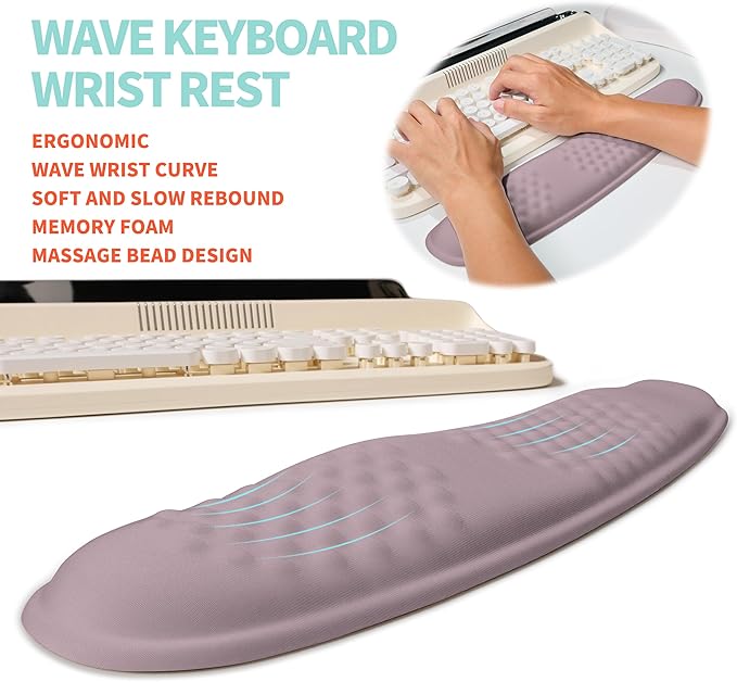 2-in-1 Ergonomic Set, Wave Rise Keyboard Wrist Rest and Massage Bulge Slope - Image 2