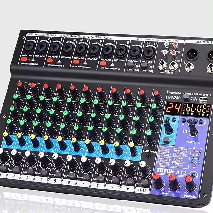 TEYUN 12 Channel Audio Mixer, Professional DJ Mixer - Image 6