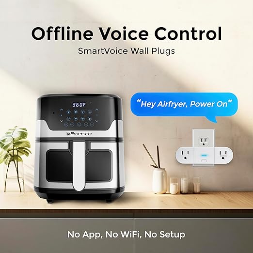 Emerson SmartVoice 2-in-1 Dual Smart Wall Plug Outlet, Voice Control, No WiFi - Image 5