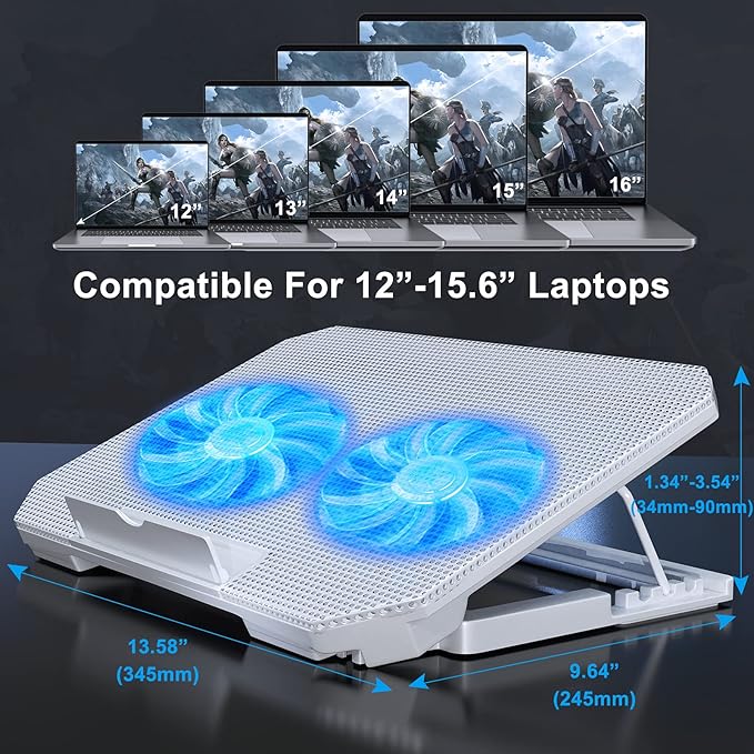 LIENS Laptop Cooling Pad with Adjustable Height Two 5.1 Inches Fan 2 USB Ports - Image 6
